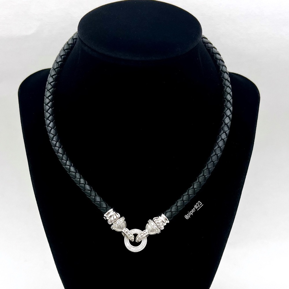 Judith Ripka Leather Cord Necklace & Circle Pendant Holder with Diamonique